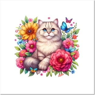 A cat decorated with beautiful colorful flowers. Posters and Art